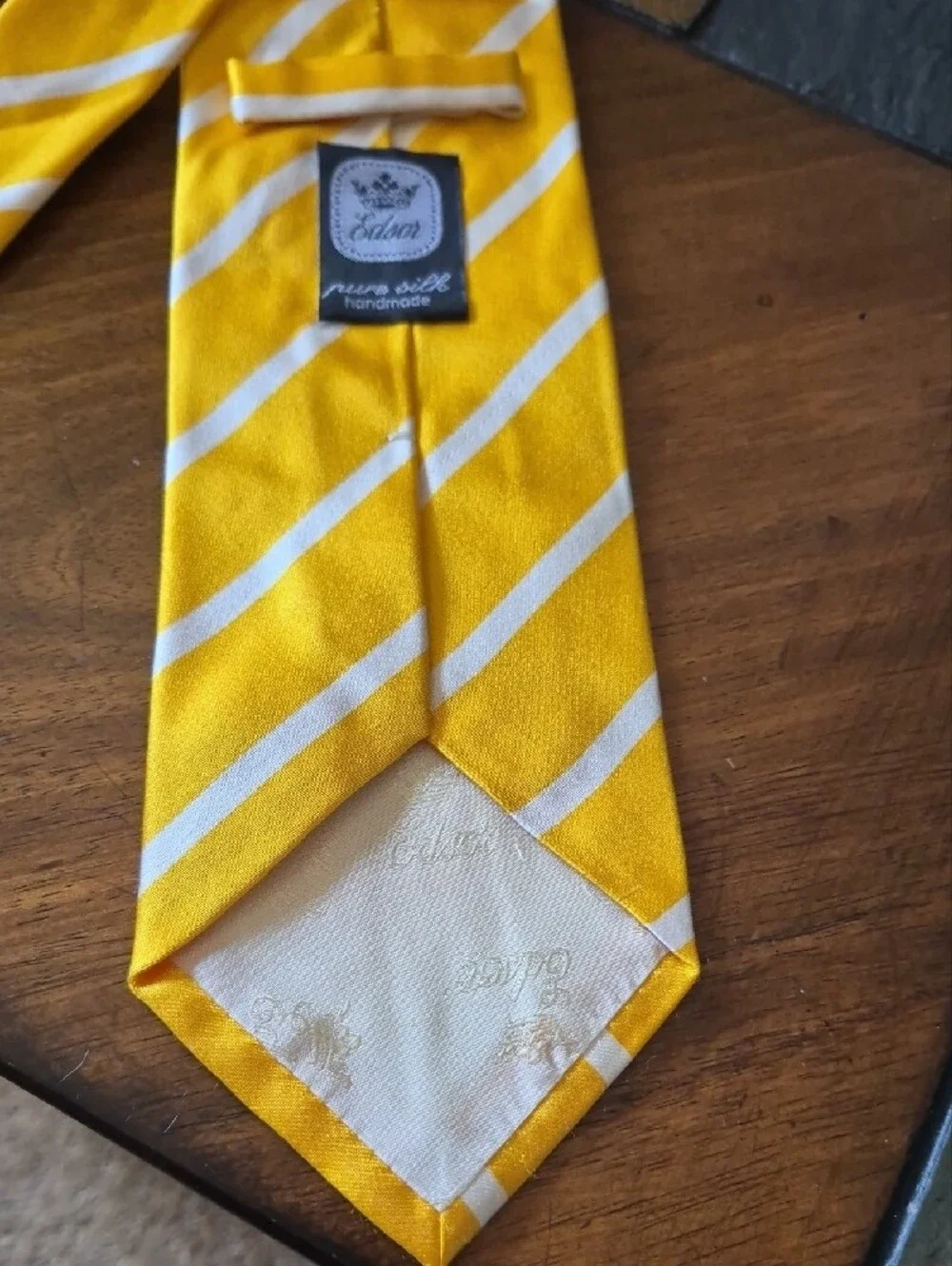 Edsor Handmade Silk Yellow Striped Men's Tie